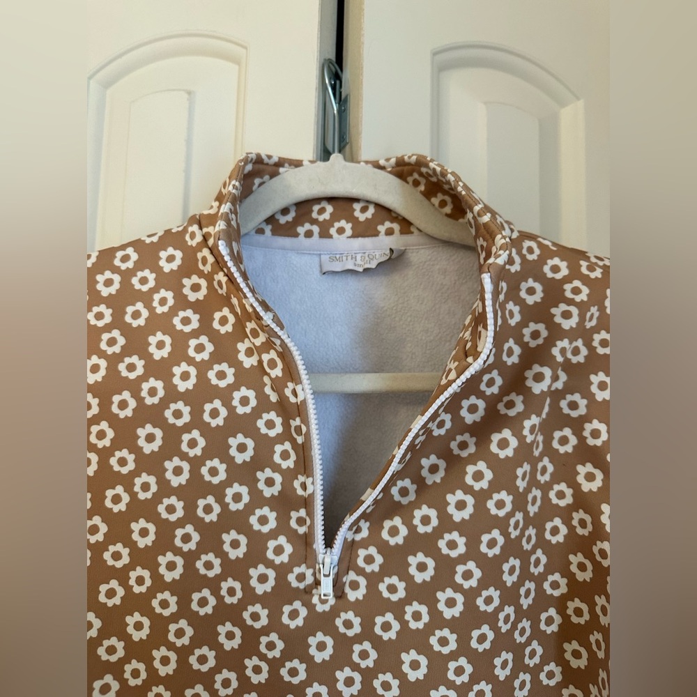 Quarter Zip Top - Retro Floral Fleece Lined Top by Smith & Quinn - Picture 3 of 6